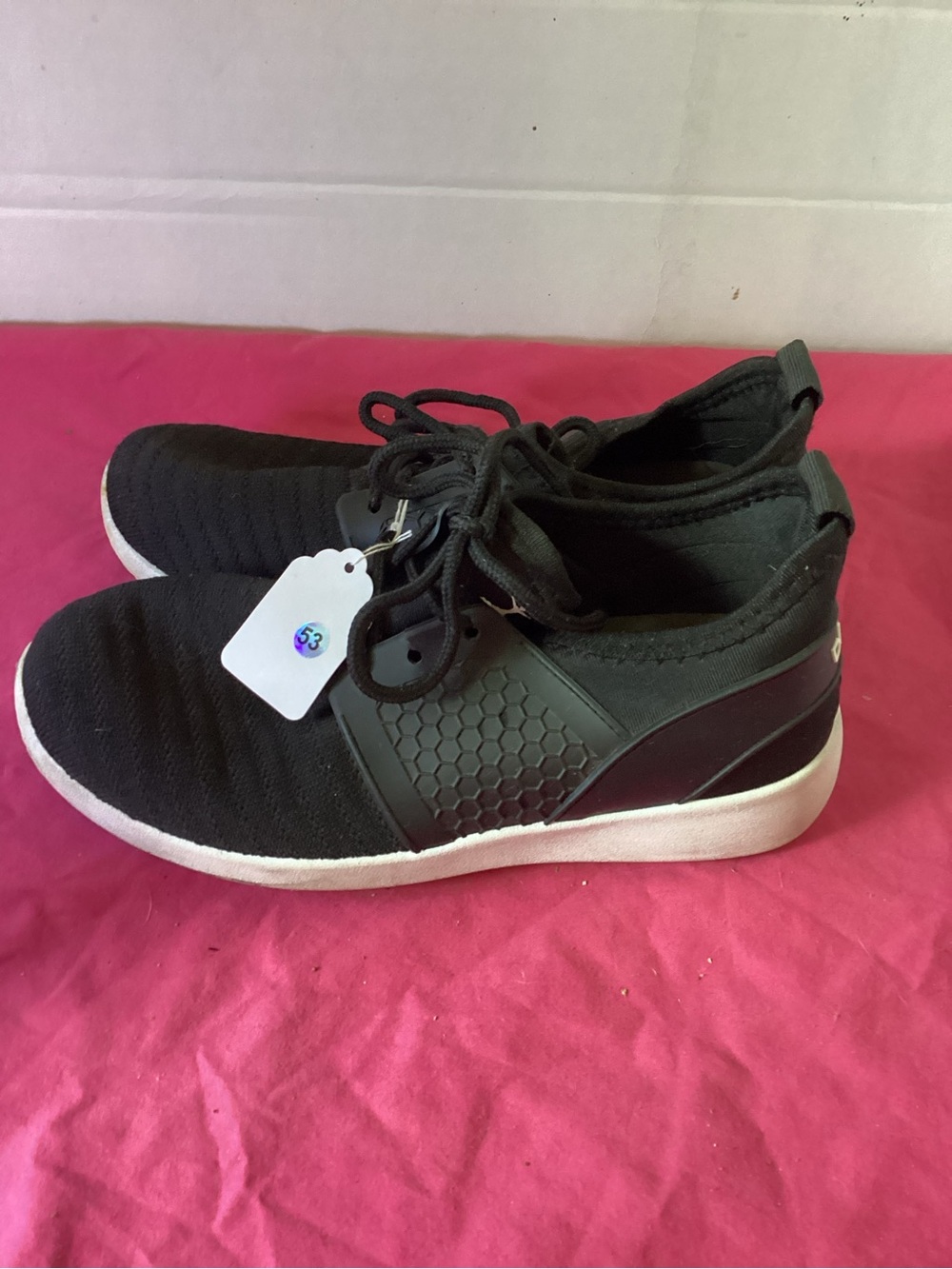 53-Girls Danskin Black Mesh Lace Up Sneakers with Memory Foam size 3